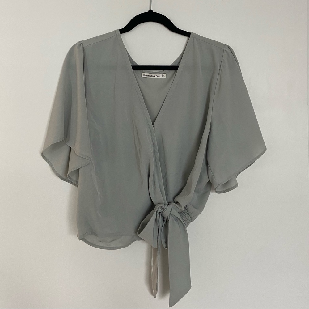 Mint Green and Grey Wrap Blouse
